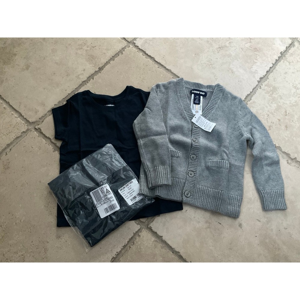 NEW Lands End Uniform‎ Navy T shirt and Gray cardigan sweater Bundle! Small (4)